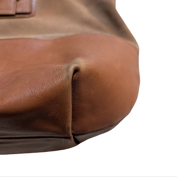 Talbots Camel Tan Leather Suede Hobo Bag Tortoiseshell Buckle Neutral - Picture 9 of 11